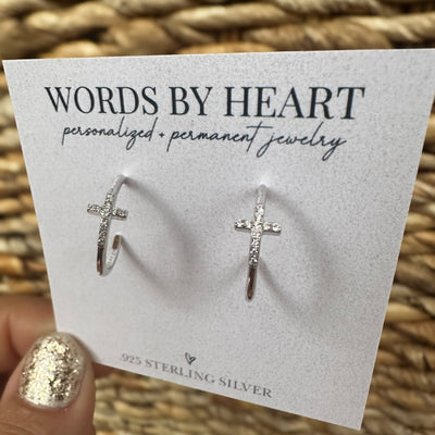 Silver CZ Cross Hoops