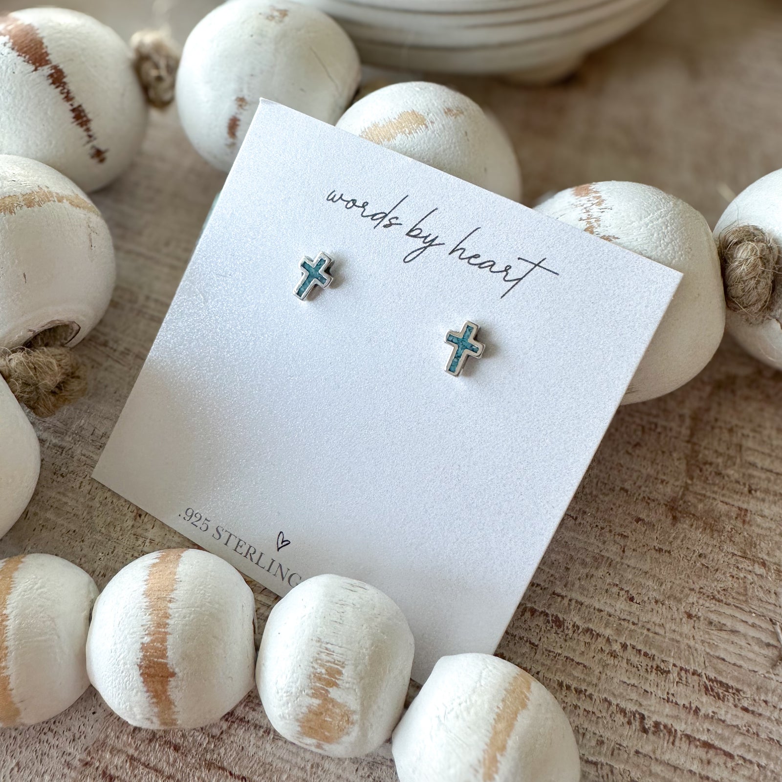 Teal Inlay Cross Earrings