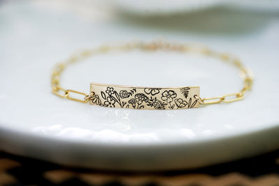Textured Paperclip Chain Bracelet with Floral Bar