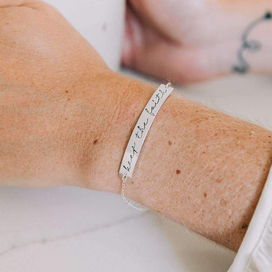 Words By Heart:Keep the Faith, 2" Bar Bracelet:Asheville, NC