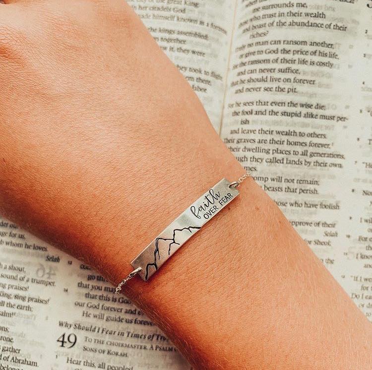 Words By Heart:Faith Over Fear, Bar Bracelet:Asheville, NC