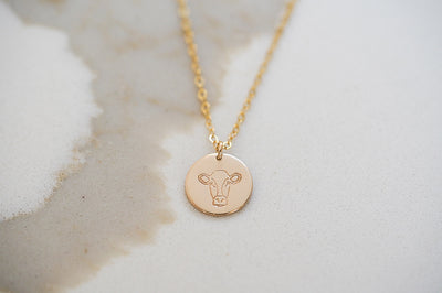 Dainty Cow Disc Necklace  - Farm Animal Collection.