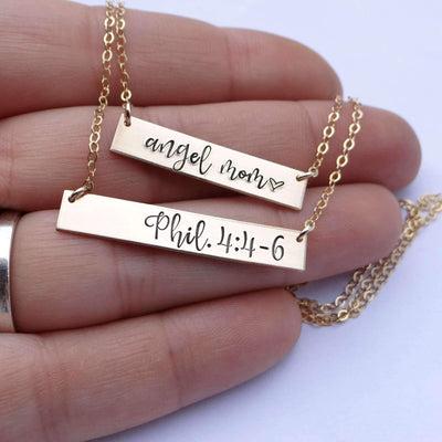 Words By Heart:Calligraphy Font Personalized Bar Necklace:Asheville, NC