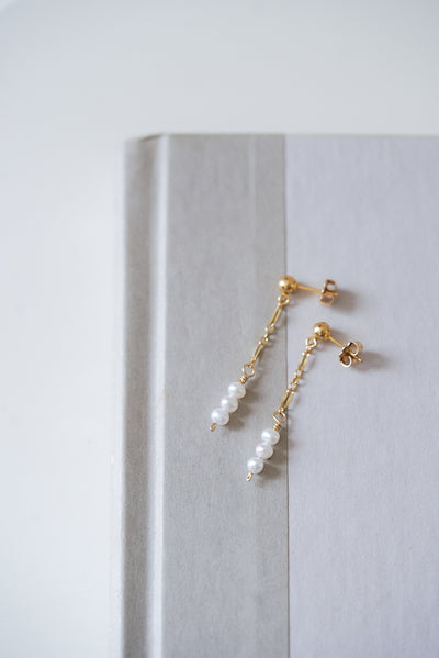 Boots with the Fur - Pearl Trio Dangle Earrings