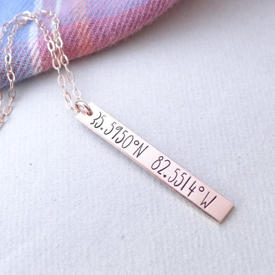 Words By Heart:Personalized Vertical Bar Necklace:Asheville, NC