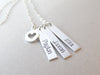 Words By Heart:Personalized Vertical Bar Necklace with Heart Charm:Asheville, NC