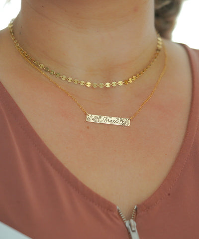 Personalized Floral Bar Necklace