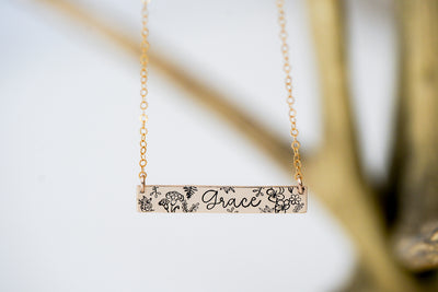 Personalized Floral Bar Necklace