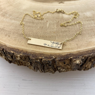 Words By Heart:Fancy Pumpkin, Standard Horizontal Bar Necklace:Asheville, NC