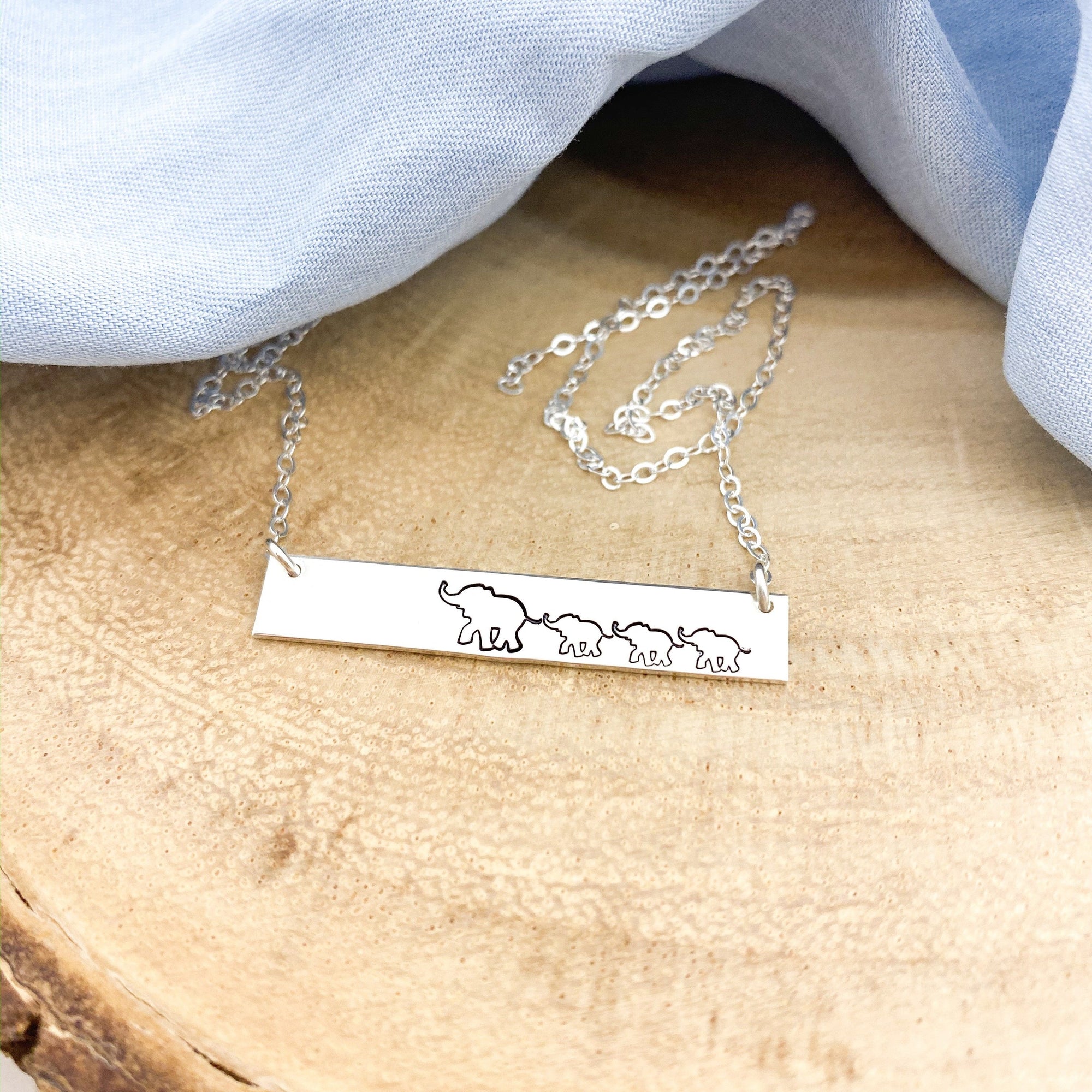 Words By Heart:Elephant Family, Large Horizontal Bar Necklace:Asheville, NC