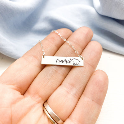 Words By Heart:Mama Elephant, Personalized Horizontal Bar Necklace:Asheville, NC