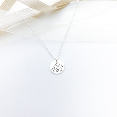 Words By Heart:Personalized Initial Mountain, 1'2" Disc Necklace:Asheville, NC