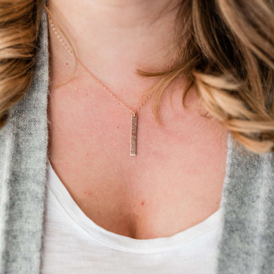 Words By Heart:Personalized Vertical Bar Necklace:Asheville, NC