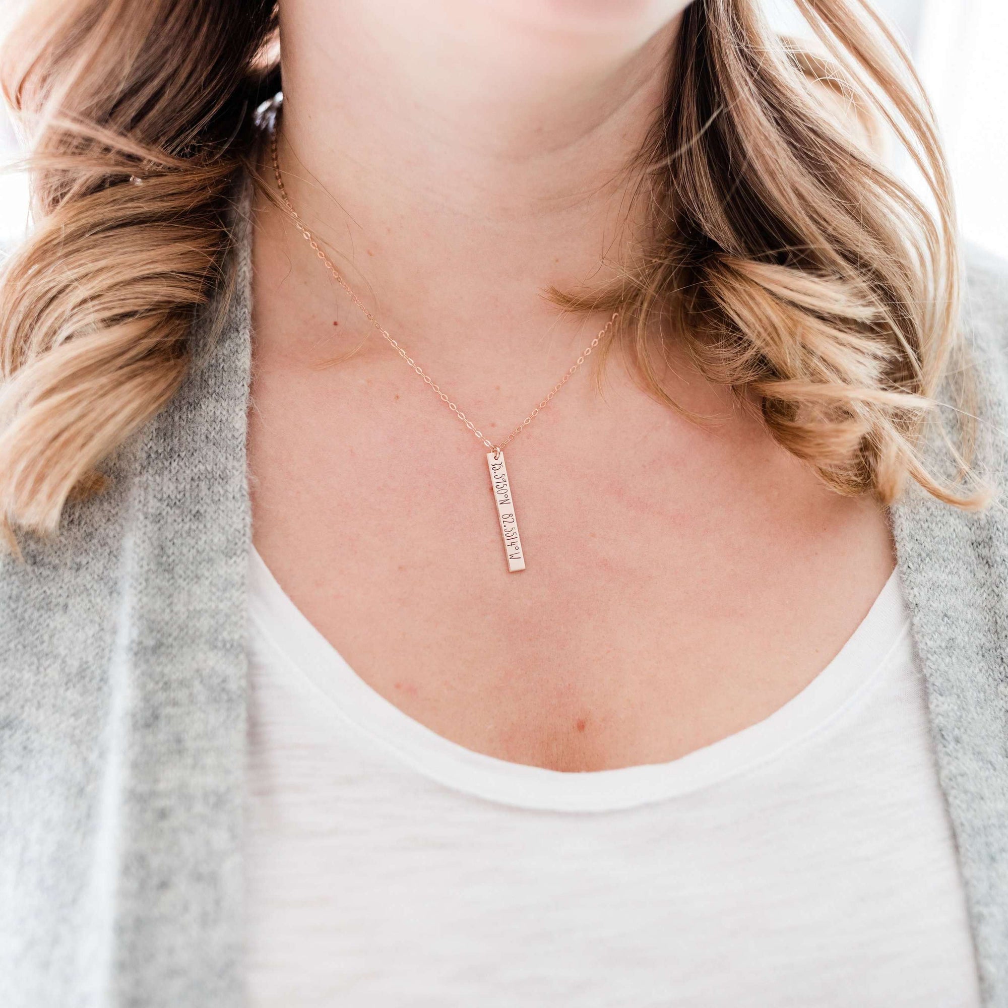 Rose gold vertical bar necklace personalized cheap