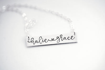 Names with Heart-Link Bar Necklace
