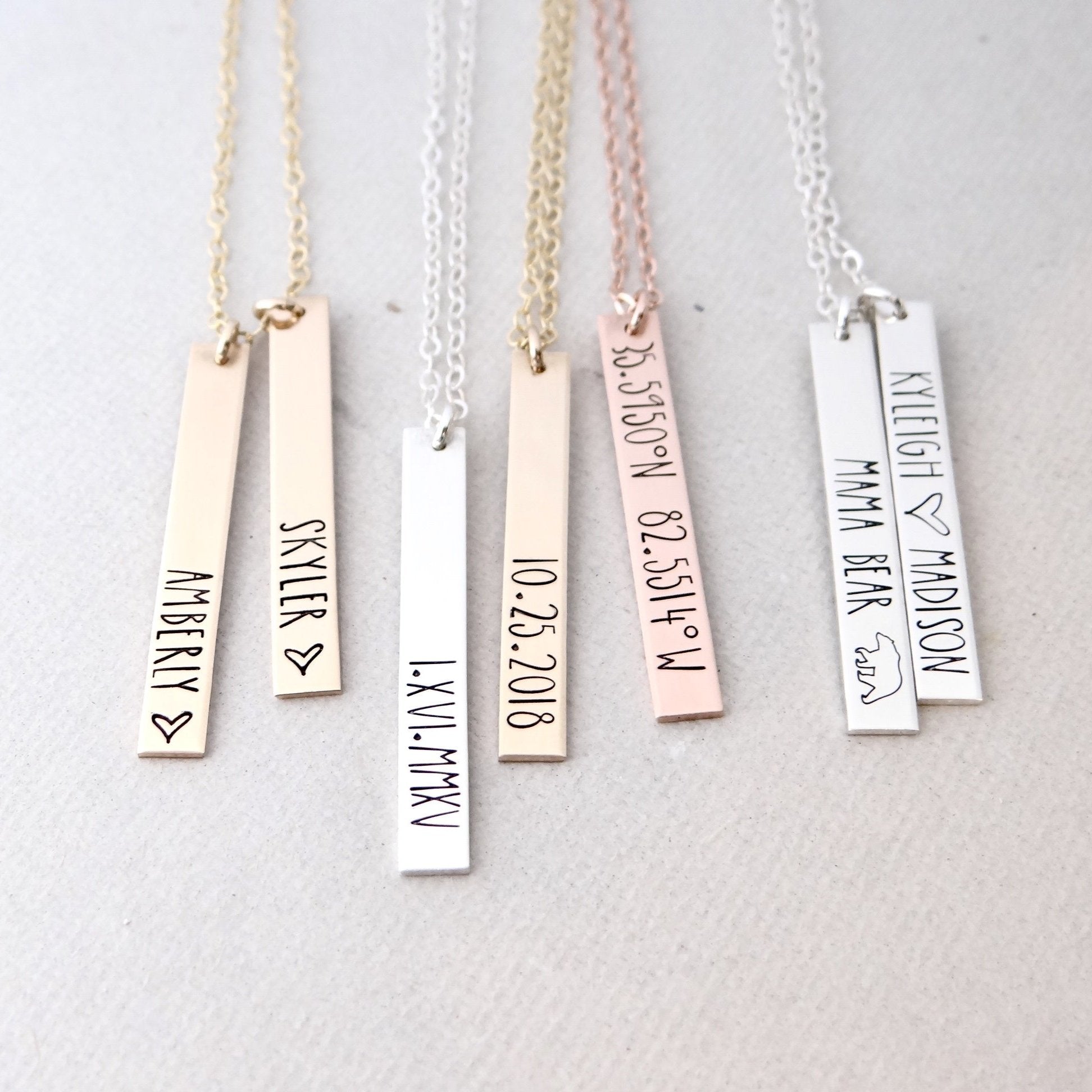Words By Heart:Personalized Vertical Bar Necklace:Asheville, NC