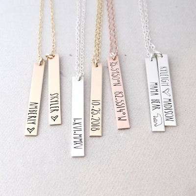 Amazon.com: Personalized Mother's Day Mommy Bar Necklace with Baby Kids  Name, Custom Engraved Vertical Bar 086-1 : Handmade Products