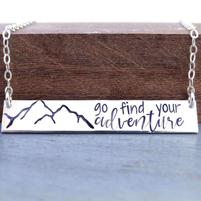 Words By Heart:Go Find Your Adventure, Horizontal Bar Necklace:Asheville, NC