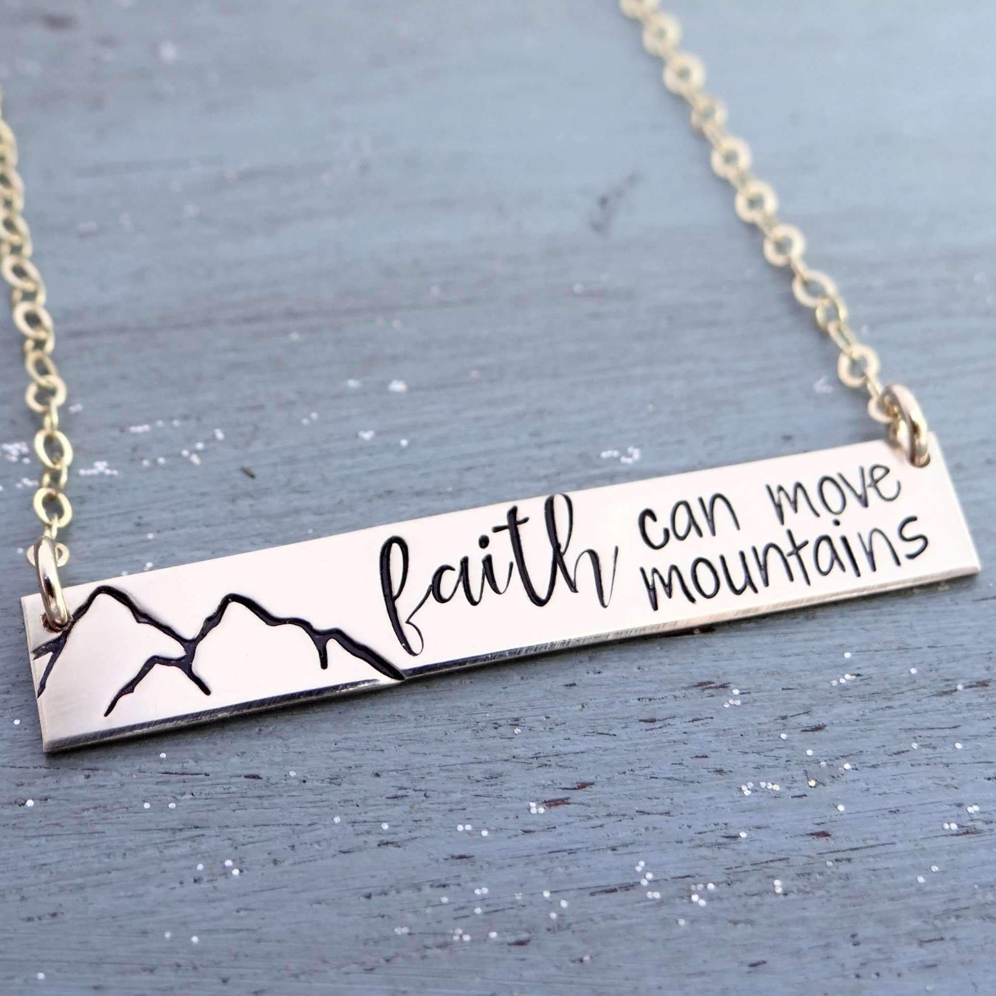 Words By Heart:Faith Can Move Mountains, Horizontal Bar Necklace:Asheville, NC
