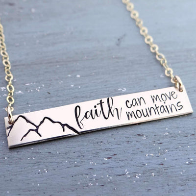 Words By Heart:Faith Can Move Mountains, Horizontal Bar Necklace:Asheville, NC