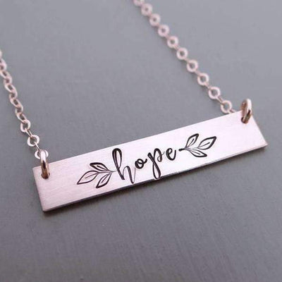 Words By Heart:Hope (with split leaves), Horizontal Bar Necklace:Asheville, NC