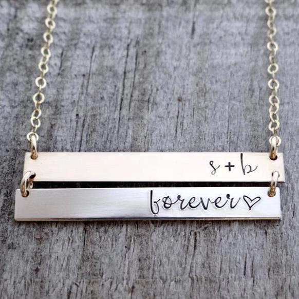 Words By Heart:Personalized Double Bar Necklace:Asheville, NC