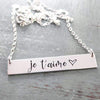 Words By Heart:Je T'aime - I Love You in French, Horizontal Bar Necklace:Asheville, NC