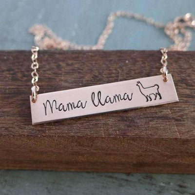Words By Heart:Mama Llama, Horizontal Bar Necklace:Asheville, NC