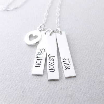 Words By Heart:Personalized Vertical Bar Necklace with Charm:Asheville, NC