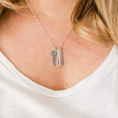 Words By Heart:Personalized Vertical Bar Necklace with Charm:Asheville, NC