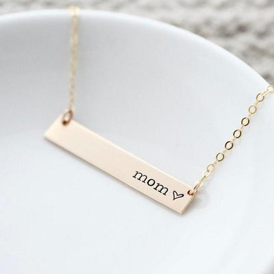 Words By Heart:Mom (with heart), Large Standard Horizontal Bar Necklace:Asheville, NC