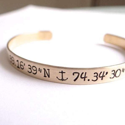 Words By Heart:Custom Coordinate Anchor Cuff, Cuff Bracelet:Asheville, NC
