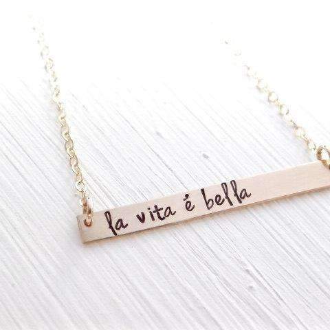 Words By Heart:La Vita E Bella - Life Is Beautiful in Italian, Large Thin Horizontal Bar:Asheville, NC