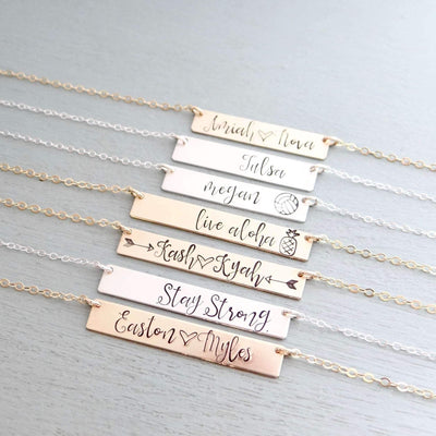 Words By Heart:Calligraphy Font Personalized Bar Necklace:Asheville, NC