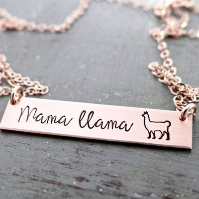 Words By Heart:Mama Llama, Horizontal Bar Necklace:Asheville, NC