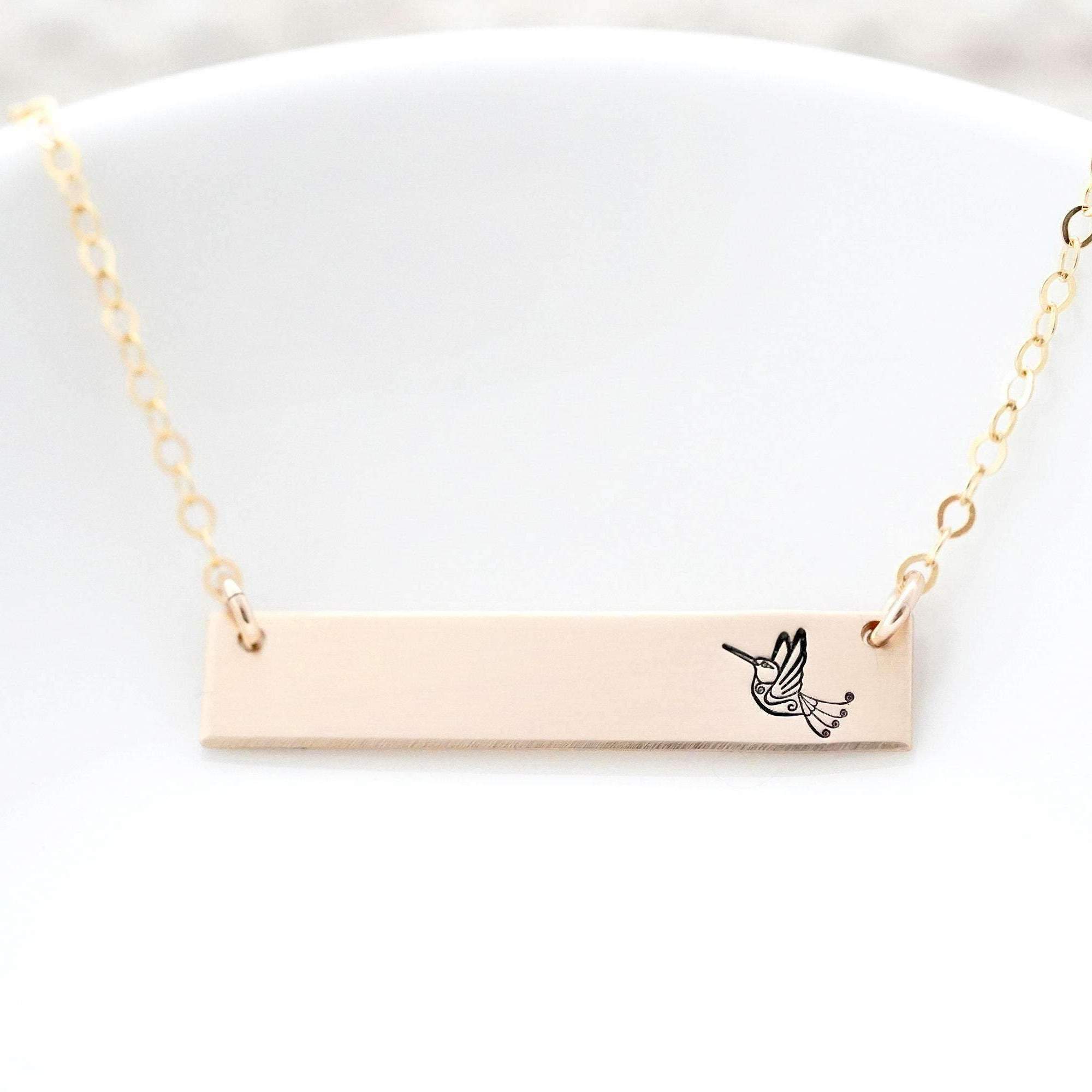 Words By Heart:Hummingbird, Horizontal Bar Necklace:Asheville, NC