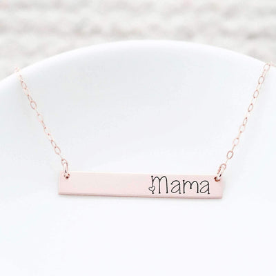 Words By Heart:Personalized Mama/Aunt/Grandma Horizontal Bar Necklace:Asheville, NC