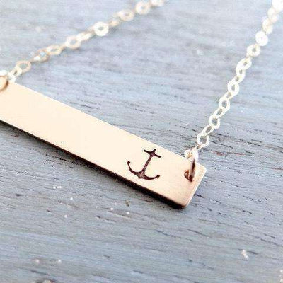 Words By Heart:Simple Anchor, Horizontal Bar Necklace:Asheville, NC
