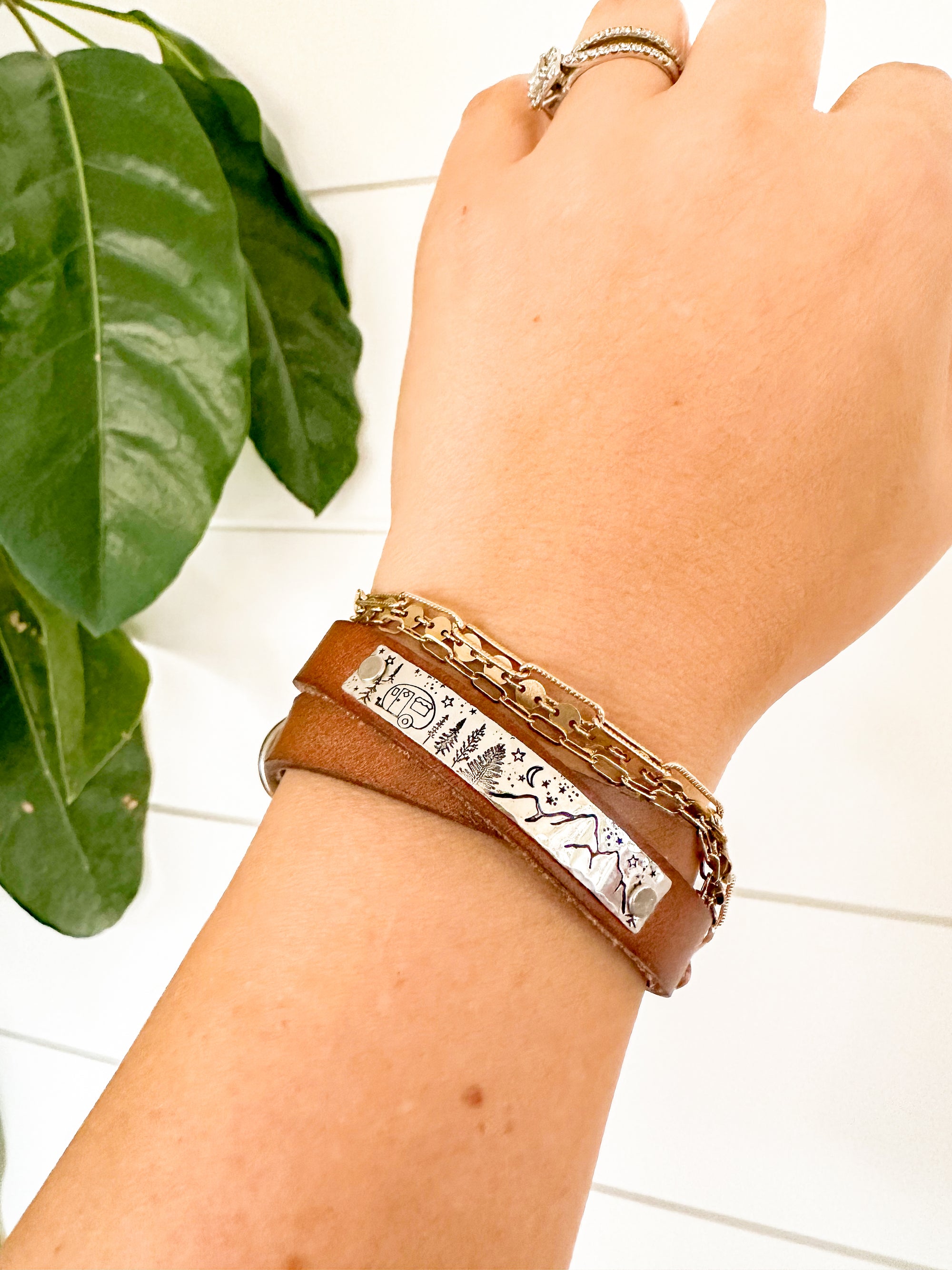 Mountains in Silver Double Wrap Leather Bracelet - Words By Heart