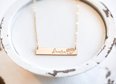Personalized Birth Flower Bar Necklace