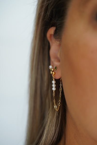Lacy Draped + Pearls Chain Earrings