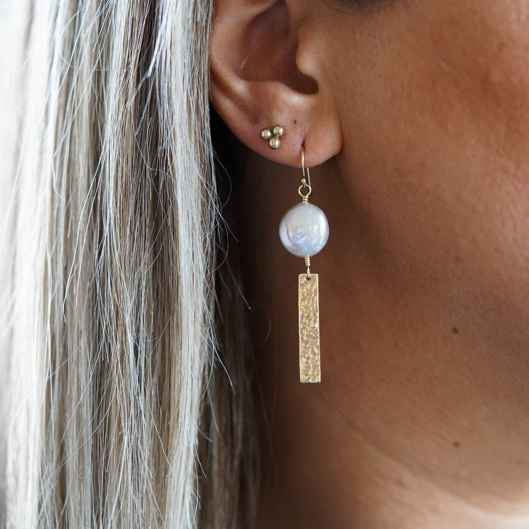 Treasure Chest Hammered Gold + Pearl Earrings