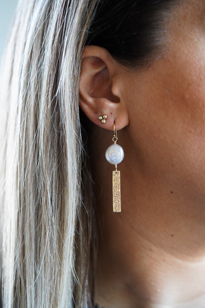 Treasure Chest Hammered Gold + Pearl Earrings