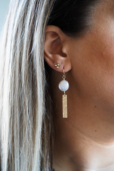 Treasure Chest Hammered Gold + Pearl Earrings